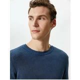 Koton Washed Knitwear Sweater Crew Neck Textured Cotton
