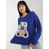 Fashion Hunters Dark blue classic sweater with a sequin application | Shoptok.si