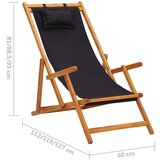  Zložljiv stol za na plažo trden evkaliptusov les in črno blago, (20658616) | Shoptok.si