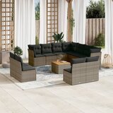 vidaXL 12-dijelni set vrtnih sofa od poliratana s jastucima sivi Cijene