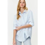 Trendyol Blue Wide Fit Oversize Cotton Woven Shirt Cene