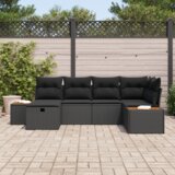 vidaXL 6-delni vrtni kavč s blazinami, črne barve, poli ratana | Shoptok.si