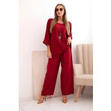 Kesi Włoski Women's set made of viscose, blouse with necklace and pants burgundy | shoptok.hr