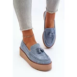 Kesi Women's platform loafers with fringe, blue Mialani