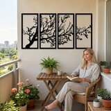Wallxpert metalni zidni ukras 5321, rascvetala grana drveta u 4 panela, 120 x 60 cm, crni | Eponuda.com