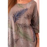 Kesi Włoski Women's cotton blouse with leaves with roll-up sleeves fango | Shoptok.si