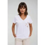 Marisse Cotton T-Shirt With Decorative Pocket, White Cene