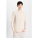 Defacto Men's Beige Standard Fit Regular Cut Crew Neck Textured Basic Knitwear Sweater Cene