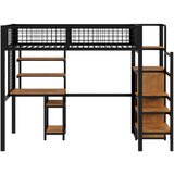 Lumor Postelja z mezzanine 90x200 cm s pisalno mizo, policami, stopnicami in omaro - Kovinska konstrukcija - Črna, (22155534) | Shoptok.si