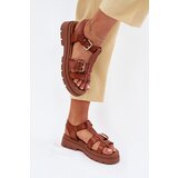 EVENTO Eco Leather Sandals Women With Buckles Camel Mireza | Shoptok.si
