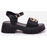 VINCEZA Women's Leather Sandals With Gold Detail | Shoptok.si