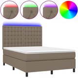  Krevet box spring s madracem LED smeđesivi 140x200 cm tkanina | shoptok.hr