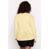 Trendyol Curve Light Yellow V-Neck Button Detailed Knitwear Sweater | Shoptok.si