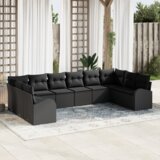 vidaXL 10-delni set sedežne garniture za vrt z blazinami Črna poli ratan | Shoptok.si