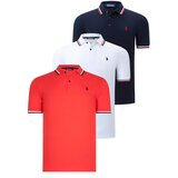 Dewberry TRIPLE SET T8594 MENS T-SHIRT-NAVY BLUE-WHITE-POMEGRANATE Cijene