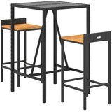  3-dijelni vrtni barski set crni od poliratana i drva bagrema Crna 70 cm table length | Shoptok.si