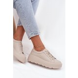 EVENTO Leather Sneakers on a Thick Platform Beige Sylvessa | shoptok.hr