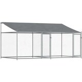  Pasji boks s streho in vrati siv 4x2x2 m pocinkano jeklo | Shoptok.si
