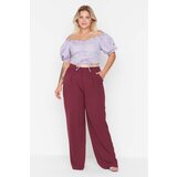 Trendyol curve claret red high waist pleated woven trousers Cene