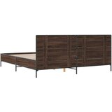  Posteljni okvir rjav hrast 200x200 cm inženirski les in kovina | Shoptok.si