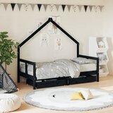 The Living Store Otroški posteljni okvir s predali črn 80x160 cm trdna borovina - Otroški Posteljni Okvir, (21625298) | Shoptok.si