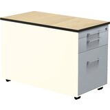 mauser Predalnik na kolesih, VxG 523 x 800 mm, 1 predal za material, 1 predal za obešalne mape, čisto bele / aluminijasto srebrne barve / javor | Shoptok.si