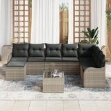vidaXL 9-dijelni vrtni sofa set s jastučićima sivi poli ratan, 2-sjedalni vrtni kauč s jastučićima svjetlosiva poli ratan | shoptok.hr