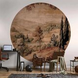  Okrugla fototapeta - Mediterranean landscape - old tapestry with a hill and a lake 140x140 | shoptok.hr