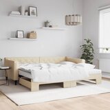  The Living Store Izvlečna dnevna postelja z vzmetnicami krem 90x200 cm blago - Izvlečna Dnevna Postelja, (21457970) Cene