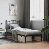 Maison Chic Kovinski Posteljni okvir - Enojna postelja - Postelja za odrasle z vzglavjem črn 90x190 cm, (21694808) | Shoptok.si