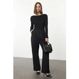 Trendyol Black Low Waist Wide Leg/Wide Leg Woven Trousers