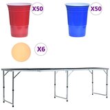 VidaXL Zložljiva miza za Beer Pong s kozarci in žogicami 240 cm Slike