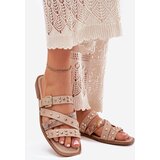 Boto Embellished women sandals on flat heel with straps and buckle beige Manitte | ePonuda.com