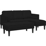  Vrtni kauč s klupom i jastučićima L-oblik crni baršun Kauč za 3 osobe s Chaise L-oblik crni 160 cm baršun Klupa crna 113x57x39 | shoptok.hr