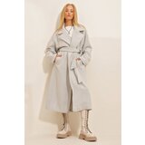 Trend Alaçatı Stili Women's Gray Double Breasted Waist Belted Herringbone Patterned Cachet Coat Cijene