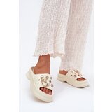Boto Ladies Foam Slippers With Golden Clips Light Beige Hortiana | shoptok.hr