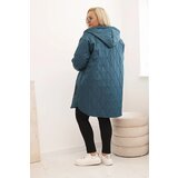 Kesi Włoski Plus Size women's quilted jacket with a hood and the inscription HOPE sea green | Shoptok.si
