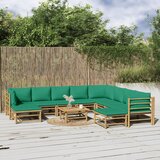 vidaXL 11-dijelna vrtna garnitura od bambusa sa zelenim jastucima | shoptok.hr