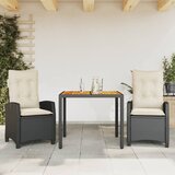  3-dijelni vrtni blagovaonski set s jastucima od poliratana crni Crna 90 cm table length | shoptok.hr