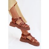 EVENTO Eco Leather Sandals Women With Buckles Camel Mireza | Shoptok.si
