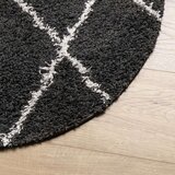  Čupavi moderni tepih s visokim vlaknima crni i krem Ø 80 cm | shoptok.hr