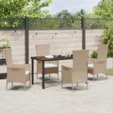 vidaXL Set za objedovanje od 5 dijelova s jastučićima Bež poli ratan | shoptok.hr