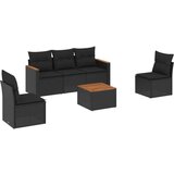  Vrtna sedežna garnitura 6-delna z blazinami črna poli ratan | Shoptok.si
