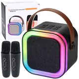  Karaoke set z zvočnikom, dvema mikrofonoma, LED lučkami, črne barve | Shoptok.si