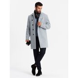 Ombre Men's coat with high collar and asymmetrical fastening - grey melange