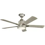 Elstead Kichler Colerne Stropni ventilator s 5 lopaticami, 132 cm, LED lučko in brušenim nikljem, daljinskim upravljalnikom, (22100403)