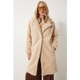 Happiness İstanbul Women's Beige Fold Collar Plush Coat Cene