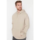 Trendyol Beige Men's Basic Oversize Fit Hooded Sweatshirt with Soft Feather Column Cene