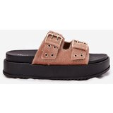 Boto Women's Slides With Golden Buckles On Platform Beige Virvania | shoptok.hr