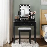  Toaletni stolić s pravokutnim ogledalom i tapeciranim stolicom, dim. 80 x 40 x 135,5 cm - crna | shoptok.hr